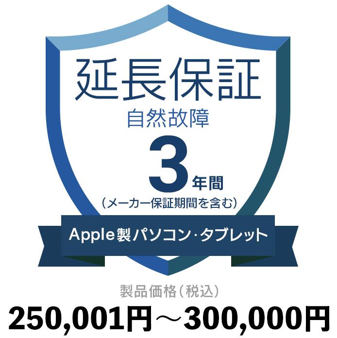 Apple製パソコン・タブレット自然故障保証【3年に延長】250,001円〜300,000円延長保証