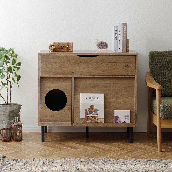 アイリスオーヤマ CTC-890S キャットトイレタリーキャビネット収納付き 猫 トイレ 家具 隠す アッシュブラウン/ブラック 送料無料 家具調 インテリア 木目調 ペット 猫 散らかりにくい ネコ用品 隠す猫トイレ 【メーカー取寄】【注文後のキャンセル不可】 3