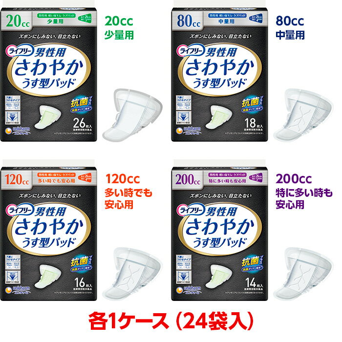 ユニチャーム ライフリー さわやかパッド男性用 1ケース （24袋入り） 尿とりパッド 大人のおむつ 大人のオムツ 少量用26枚入 / 中量用18枚入 / 多い時も安心用16枚入 / 特に多い時も安心用14枚入 ユニ・チャーム 1