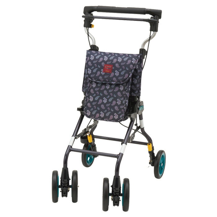 樂天商城 - ウィズワン ライトステップタイニーWヌーボー ペイズリーネイビー シルバーカー 杖立て付 手押し車 高齢者 老人 シルバーカート おしゃれ