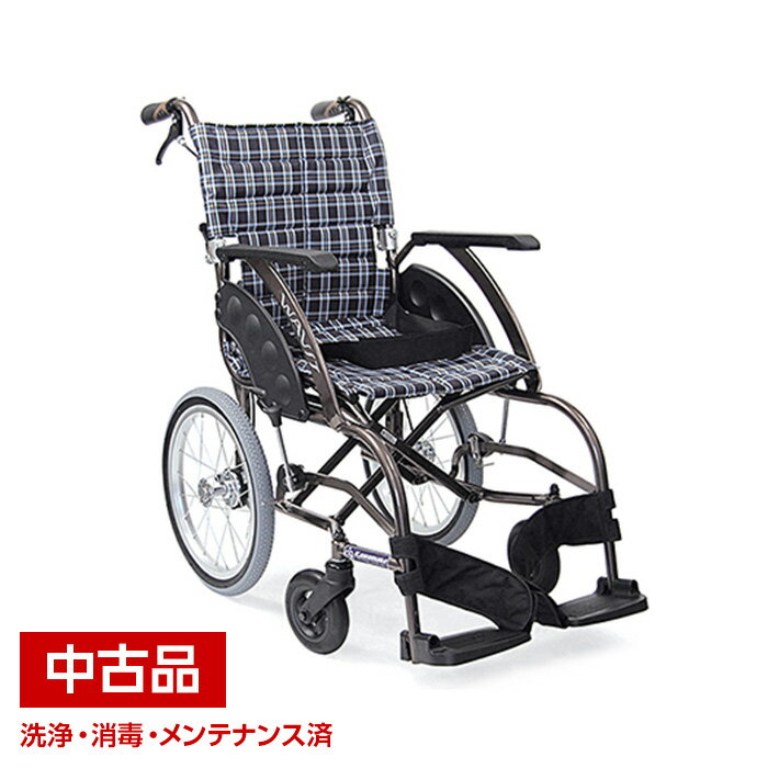 【中古】カワムラサイクル ウェイビット WA16-40A A13 濃紺チェック 中床 介助 介助用 軽量 エアタイヤ 折りたたみ 背折れ式 車椅子 座幅40 車いす コンパクト 【代引不可商品です】