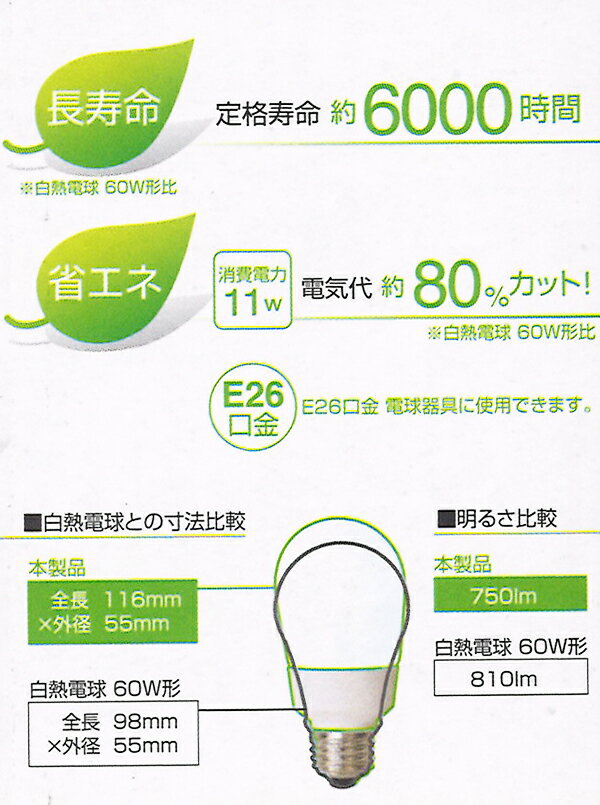 ELPA������ѥܡ��롡�ŵ���ָ����סʷָ����סˡ�A����60W����3��Ĺ���ŵ忧��E26���⡡EFA15EL11A062H