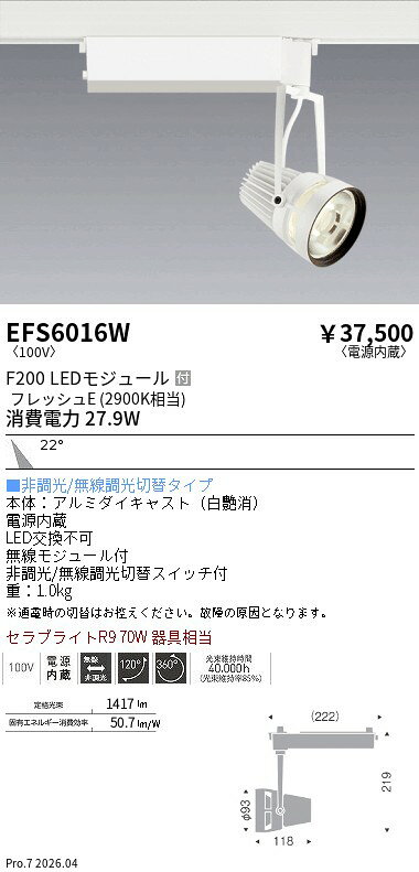 ENDO　LED生鮮食品用照明　スポットライト　配線ダクトレール用　フレッシュE　290...