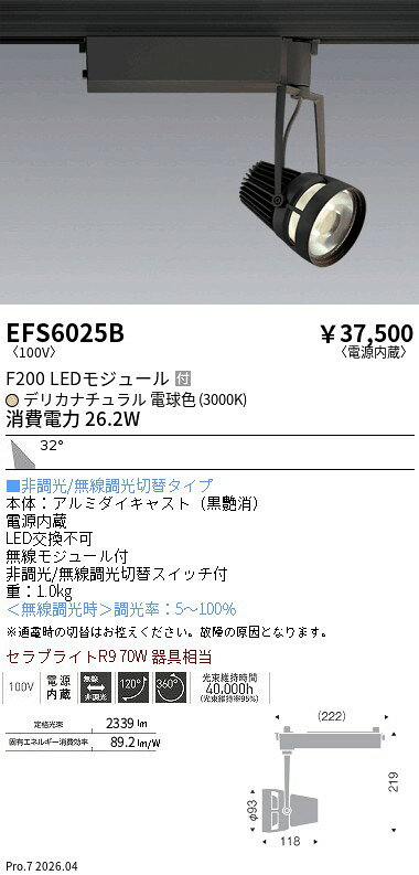 ENDO　LED生鮮食品用照明　スポットライト　配線ダクトレール用　デリカナチュラル　3000K　電球色　黒　無線調光　セラブライトR9　70W相当　広角　EFS6025B　（ランプ付） alllight-10245442 オールライト サンプル画像2