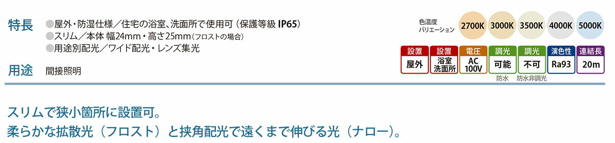 森山産業　LED照明　スリムLEDs100防水非調光　フロスト　屋外　防湿　100V　全長1...