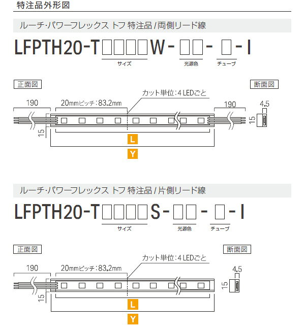 ルーチ LEDテープライト ルーチ・パワーフレックス トフ 特注品 20mmピッチ DC24V 3000.0mm (電源トランス・コード別売) LFPTH20T3000 ※受注生産品 [2]