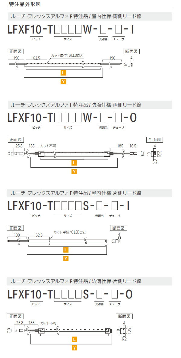 ルーチ LEDテープライト ルーチ・フレックスアルファF 特注品 10mmピッチ DC24V 1187.5mm (電源トランス・コード別売) LFXF10T1188 ※受注生産品 [2]