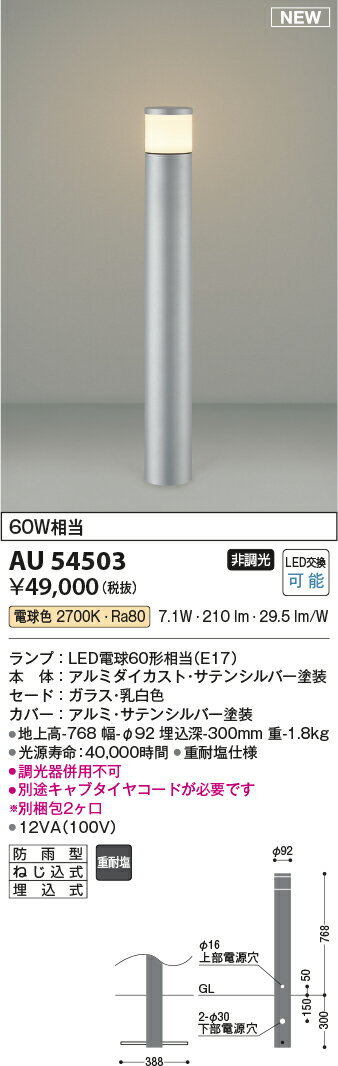 KOIZUMI　LEDガーデンライト　白熱電球60W相当　（ランプ付）　電球色　2700K　AU54503 2