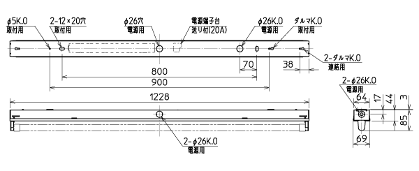 三菱　トラフ型直管形LED照明器具　MILIE（ミライエ）　Lファインeco　FLR40形×1　100〜242V　白色　定格出力2300lm×1　固定出力形（ランプ付）　ELLKL4901BAHN+LDL40SW1723N4 2