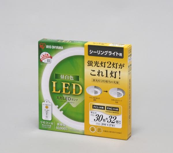 アイリスオーヤマ　丸形LEDランプ（LED蛍光灯）　シーリングライト用　30形＋32形相当　昼白色　電気工事不要　リモコン付　常夜灯機能付　5段階調光　LDCL3032SSN27C