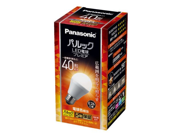 訳あり商品　パナソニック　パルック LED電球 プレミア　一般電球タイプ 広範囲を照らすタイプ　Ra84　40形相当（40W形相当)　電球色（2700K）　485lm　4．4W　E26口金　LDA4LGSK4