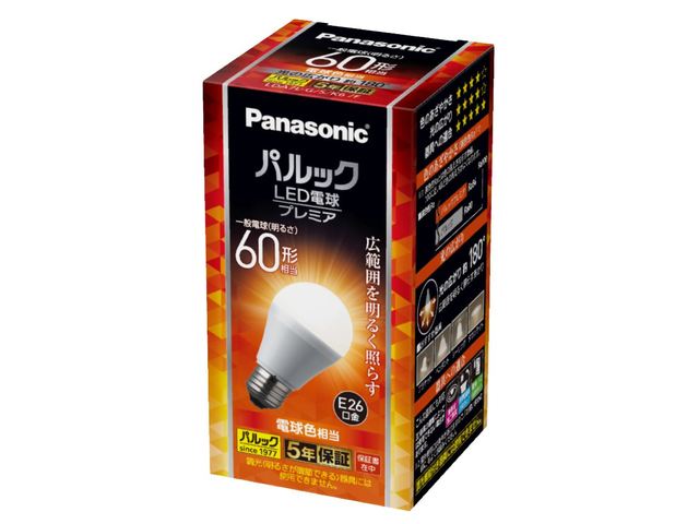 訳あり商品　パナソニック　パルック LED電球 プレミア　一般電球タイプ 広範囲を照らすタイプ　Ra84　60形相当（60W形相当)　電球色（2700K）　810lm　7．0W　E26口金　LDA7LGSK6