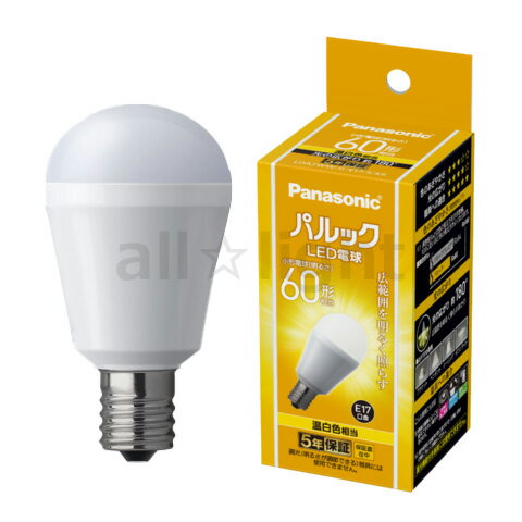 楽天オールライトパナソニック　パルックLED電球　ミニクリプトン形（小形電球タイプ） 広範囲を照らすタイプ　小形電球60形相当（60W形相当）　760lm　7.1W　E17　3500K　温白色相当　LDA7WWGE17SK6