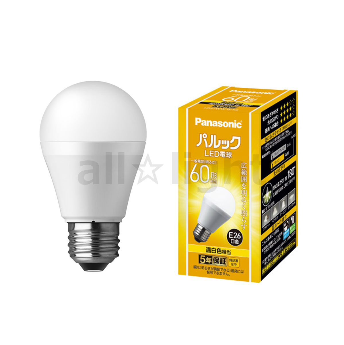 パナソニック パルック LED電球 一般電球タイプ 広範囲を照らすタイプ Ra80 60形相当（60W形相当) 温白色（3500K） 810lm 7．0W E26口金 LDA7WWGK6