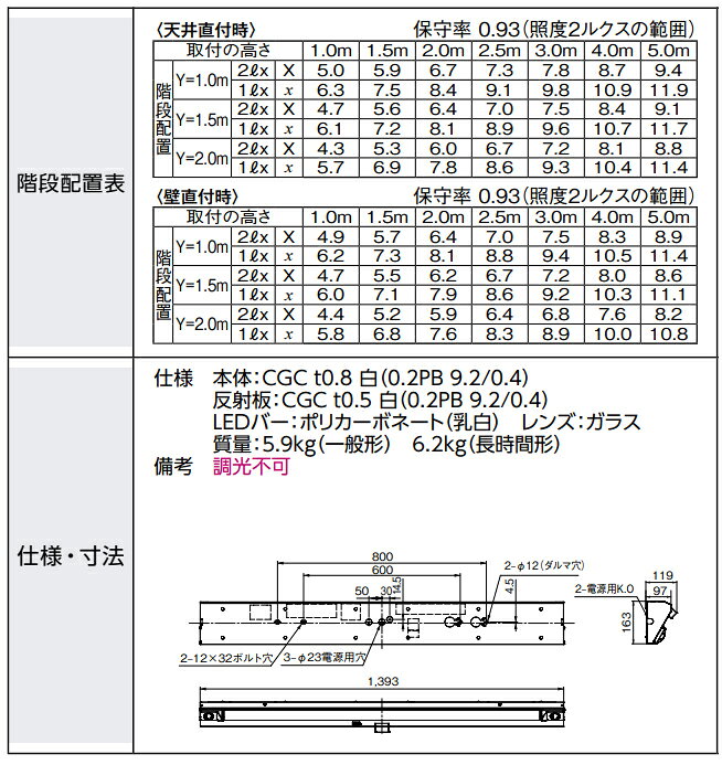 東芝　LED非常用照明器具　階段灯　天井・壁直付兼用形　40タイプ　長時間形　ON／...