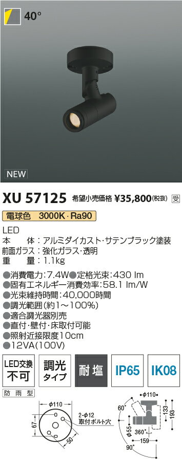 KOIZUMI LEDエクステリアスポットライト JDR65W相当 (ランプ付) 黒 電球色 3000K 専用調光器対応 XU57125 受注生産品 [2]