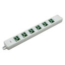 明工社 横形OA抜け止め接地タップ 6コ口 15A 125V パイロットランプ マグネット付(緑) MR7906WM ※受注生産品