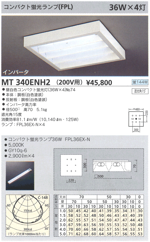 ODELIC　ベースライト直付型　インバータ高力率　200V用　FPL36×4　（ランプ付） ...