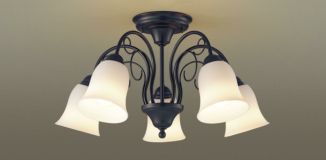 パナソニック 天井照明器具 シャンデリア 簡易取付方式 LED電球一般電球タイプ7.4W(60W形相当 E26口金 電球色)×5灯 (ランプ付き) 本体ブラック...