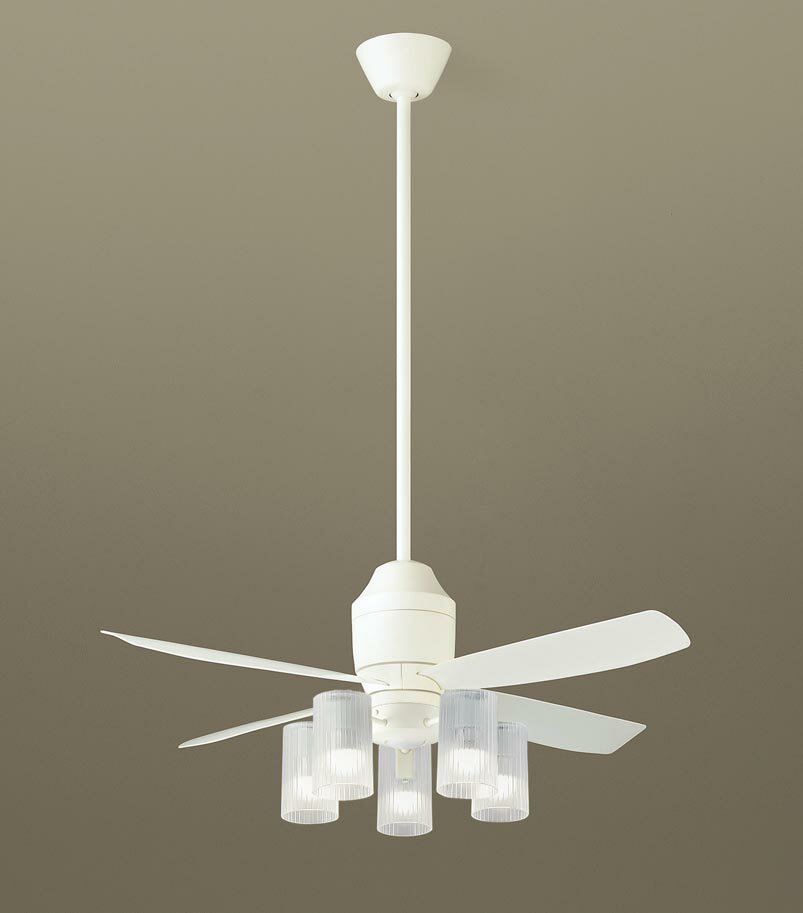 パナソニック シーリングファン 天井吊下型 直付ボルト取付専用 DCモータータイプ 〜10畳 電球色 60形電球5灯器具相当(ランプ付) 風量4段切替 リモコン...