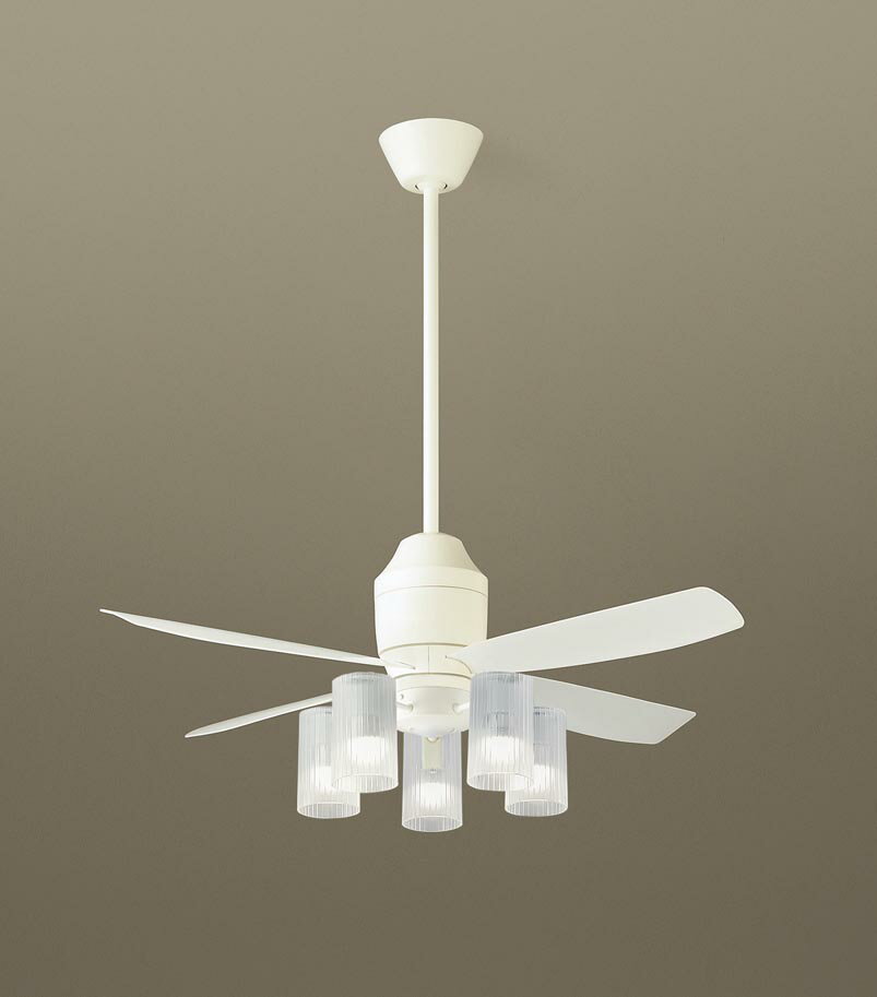 パナソニック シーリングファン 天井吊下型 直付ボルト取付専用 DCモータータイプ 〜10畳 電球色 60形電球5灯器具相当(ランプ付) 風量4段切替 リモコン...