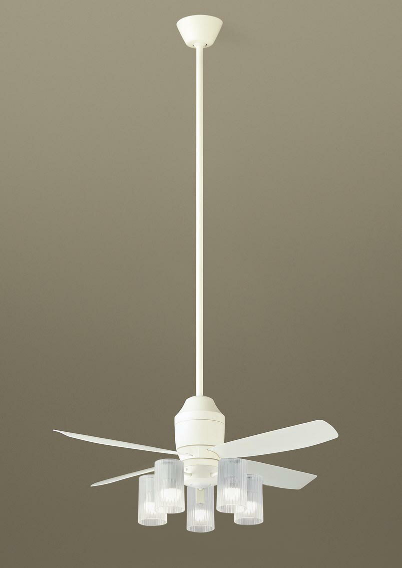 パナソニック シーリングファン 天井吊下型 直付ボルト取付専用 DCモータータイプ 〜10畳 電球色 60形電球5灯器具相当(ランプ付) 風量4段切替 リモコン...