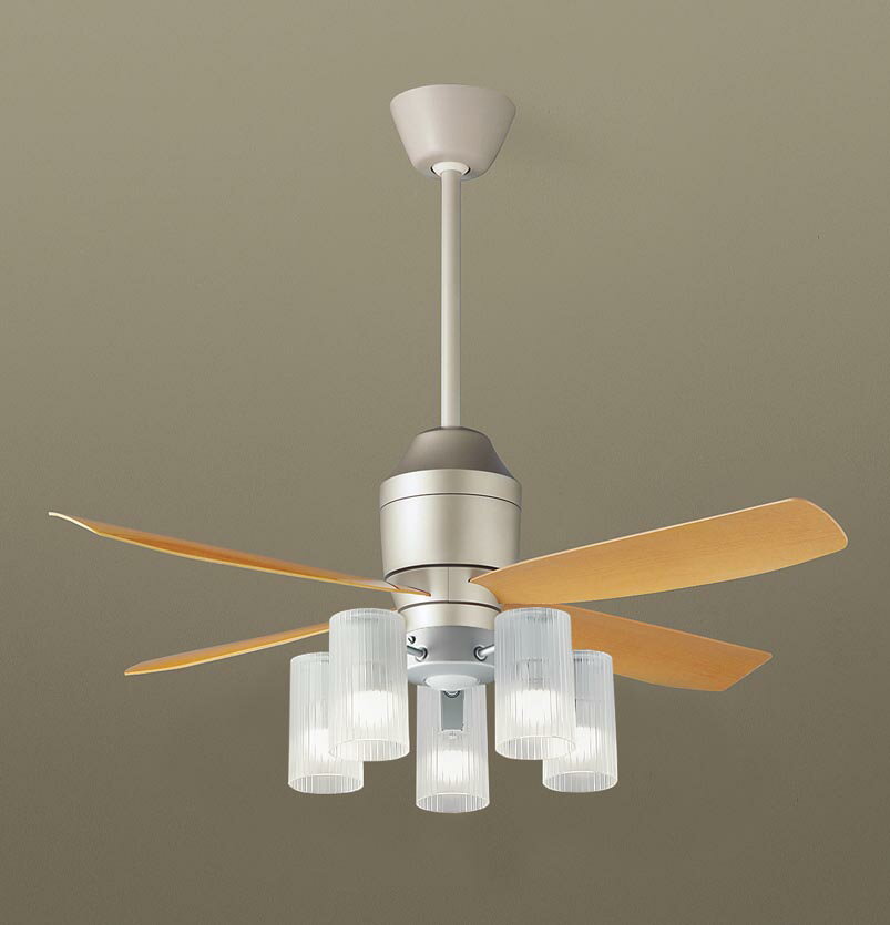 パナソニック シーリングファン 天井吊下型 直付ボルト取付専用 DCモータータイプ 〜10畳 電球色 60形電球5灯器具相当(ランプ付) 風量4段切替 リモコン...