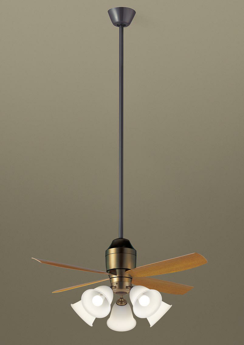 パナソニック シーリングファン 天井吊下型 直付ボルト取付専用 DCモータータイプ 〜14畳 電球色 100形電球5灯器具相当(ランプ付) 風量4段切替 リモコ...