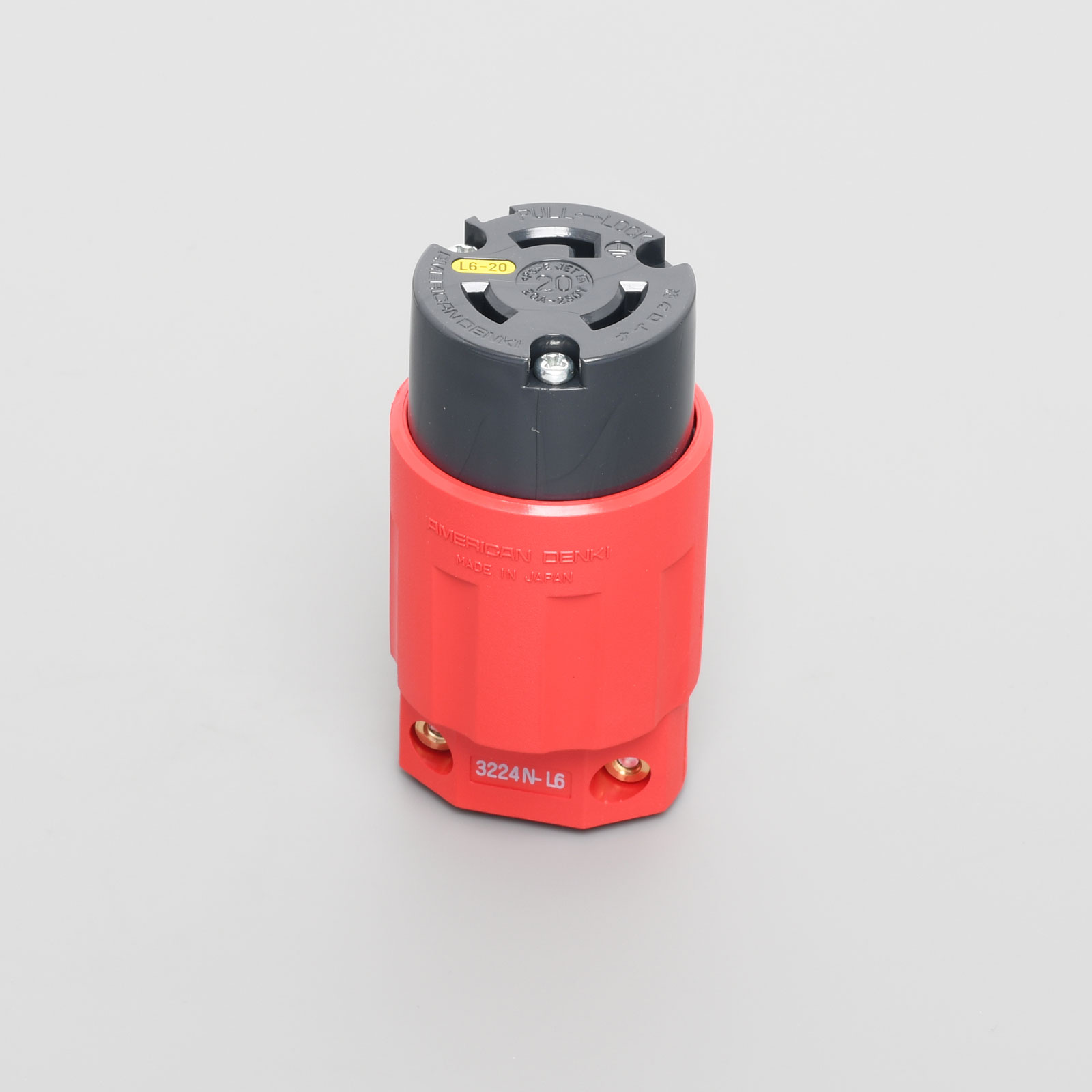 樂天商城 - アメリカン電機　接地形2P 20A 250V　引掛形コードコネクタボディ（ナイロンカバー）　赤　3224NL6RD