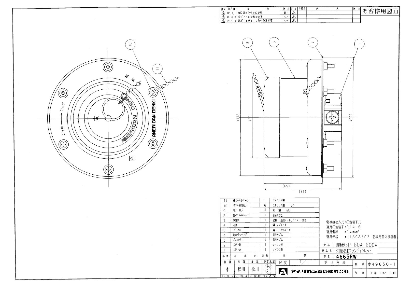 ����ꥫ���ŵ������Ϸ�3P 60A 600V�����ݷ��ɿ���ե�󥸥����åȡ�4665RW