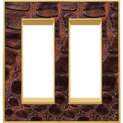 スガツネ LAMP ヴィンテージシリーズ スイッチ・コンセントプレート アリココブラウン/ブライト クローム 塩化ビニル樹脂/黄銅 2連用 3口 専用取付プラケット付属 PXPF0201321AOB