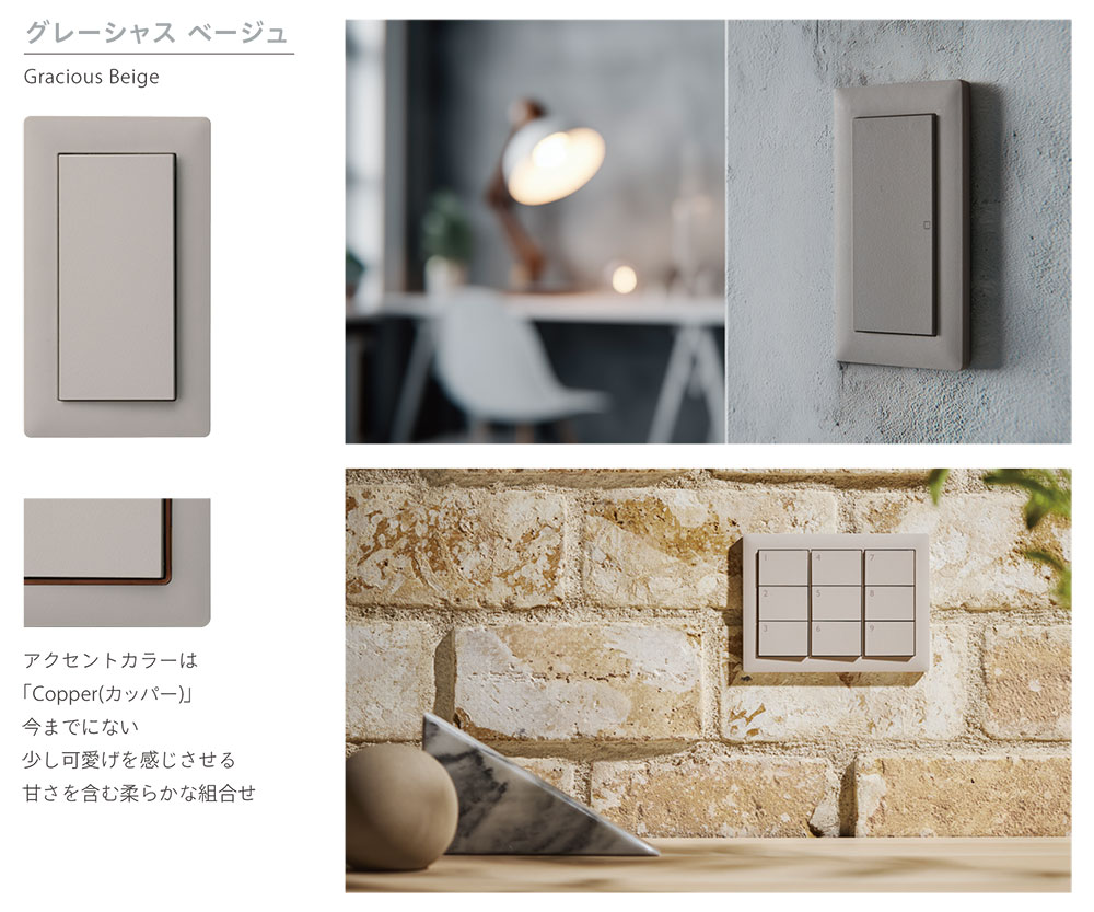 オールライトの神保電器　artific series(アーティフィックシリーズ)　スイッチプレート(アクセント仕様)　2連用　グレーシャスベージュ　AWMP2GB ※受注生産品｜アングル3