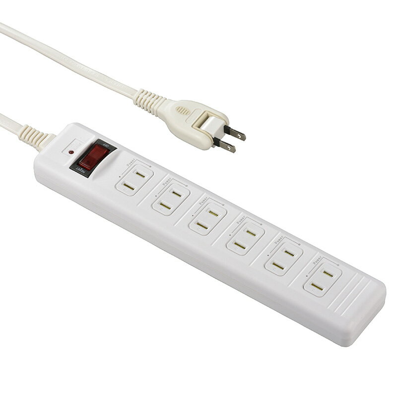 オーム電機　発煙ガードスイッチ・雷ガード付安全タップ　6個口　1m　ホワイト　HST61HJ3W
