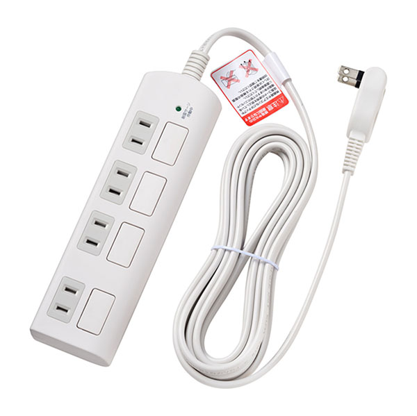 樂天商城 - ELPA　耐雷フラットスイッチ付タップ　扉付　4P　3m　ホワイト　WBSLS403FW