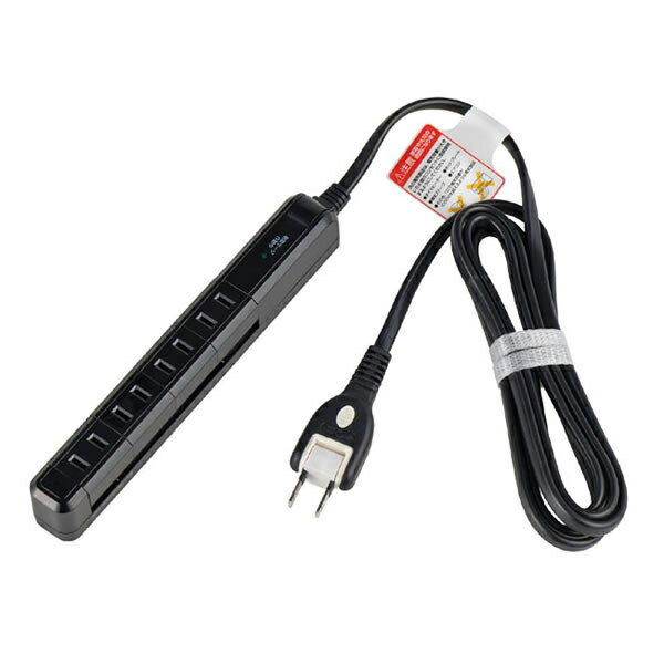 ELPA　電気配線　スリム回転タップ　4個口　コード長2m　本体色：ブラック（黒）　合計：1500Wまで　耐..