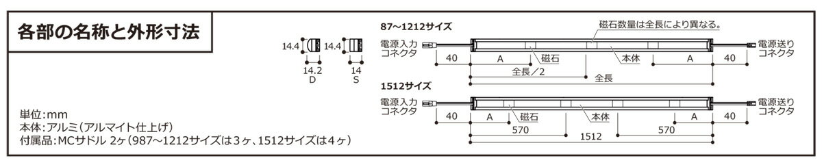 DNライティング 調光・調色LEDモジュール MCT-LED2 電源装置別売 スリムサイズ スクエア型カバー 本体1287mm 昼白色(5000K)〜電球色(2800K) MCTLED21287NL28SMG ※受注生産品 [2]