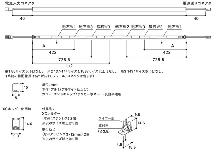 DNライティング　LED棚照明器具　棚下・間接照明用LEDモジュール　XC-LED2　電源装置別売　エクストリーム コンパクト　本体531mm　温白色　3500K　XCLED2531WWMG ※受注生産品 2