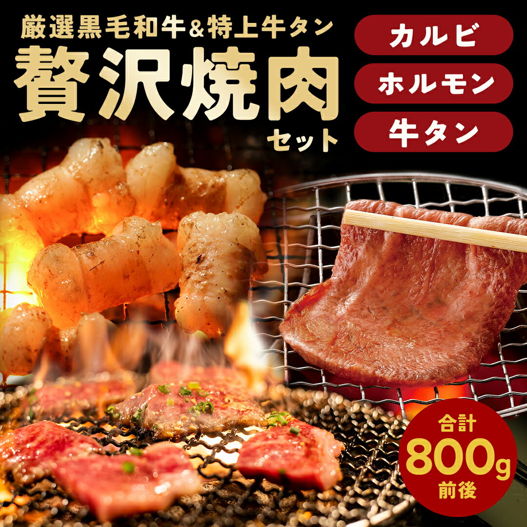 贅沢 焼肉セット 約800g前後 黒毛牛 特上 牛タン スライス 厚み4mm 約150g 九州産 黒毛和牛 小腸 上ホ..