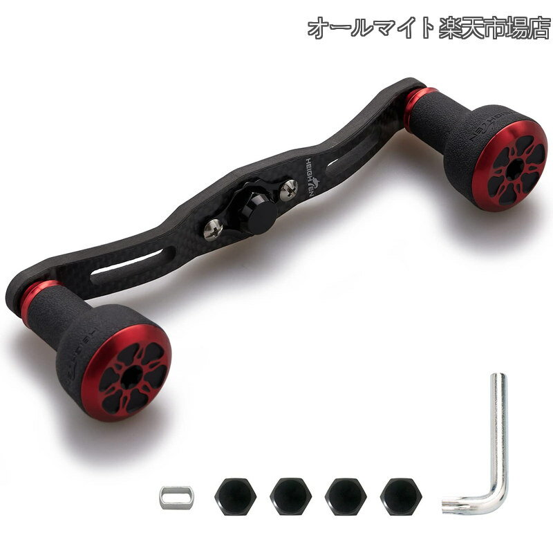 120/110mm リール ハンドル 厚さ4mm 1.5K炭布 カーボン 24mm TPE製 ノブ搭載 シマノ(SHIMANO) ダイワ(DAIWA) アブ(Abu) 通用 ベイトリール 用 TPE Series (110mm ブラック＆レッド) (HT8604)