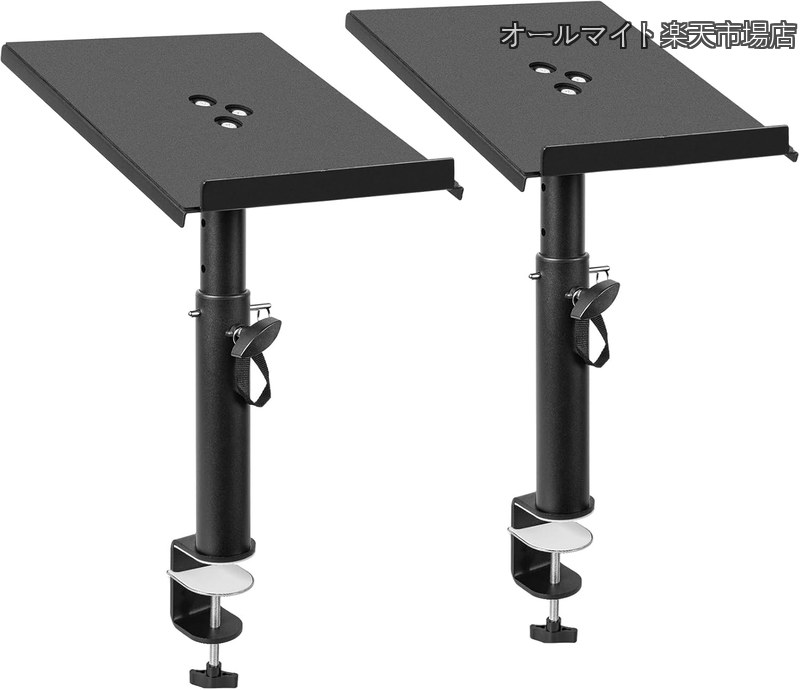 乐天商城 - 【送料無料】スピーカースタンド クランプ 卓上 小型 高さ27〜41cm 角度0°~12° 調整可能 天板30×23.5cm 耐荷重15kg 組み立てが簡単 スピーカーマウント 厚さ7 cmのテーブル使用に対応 ブラック [2台1組]