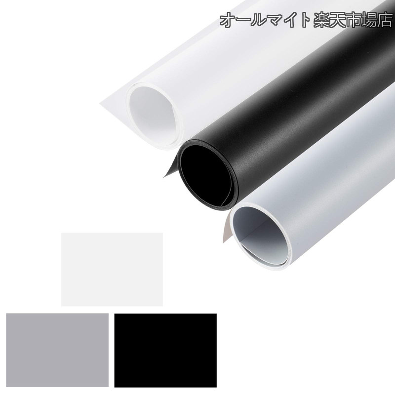Rakuten - 【送料無料】撮影用 PVCパネル 写真背景 100cm x200cm バックペーパー 商品撮影 写真撮影 人物写真 ホワイト+ブラック+グレー 3点セット