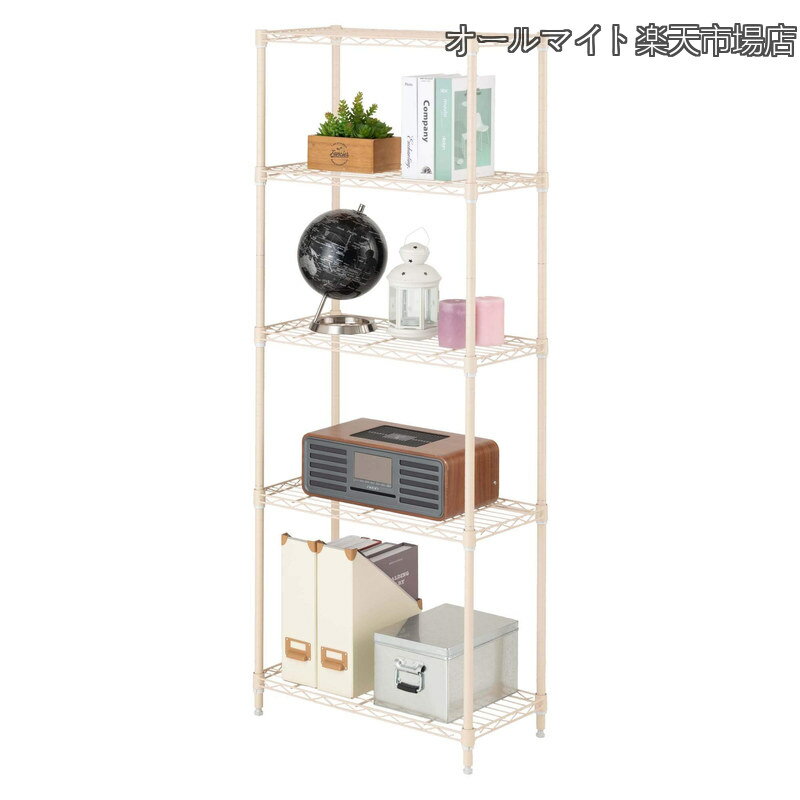 Rakuten - 【送料無料】5段 幅60 スリムスチールラック 棚 収納 ベージュ 全体耐荷重325kg 幅59.5cm×奥行29.5cm×高さ151.5cm M1560305BE 頑丈 ワイヤーシェルフ 奥行30 ポール径19mm パーツ対応 キッチン ランドリー