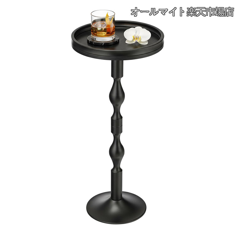Rakuten - 【送料無料】30x30x68.7cm 落下防止ガード付き 耐荷重45kg コンパクト 丸テーブル ベッドサイド ナイトスタンド 和モダン ナチュラル 組み立て簡単(真黒)