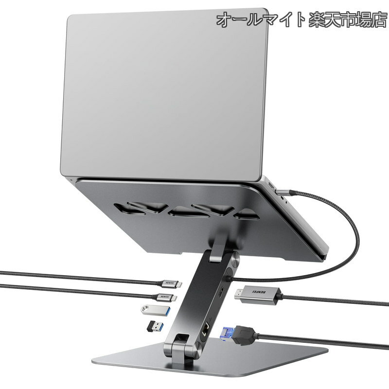 【送料無料】ノートパソコンスタンド USB C 6in1 ドッキングステーション、HDMI 4K@60Hz、ギガビットイーサネット、100W 電源供給、10Gbps 1*USB C 3.2 および 2*USB A 3.2 MacBook Pro/Air、iPad Pro、XPS、Thinkpad と互換性あり