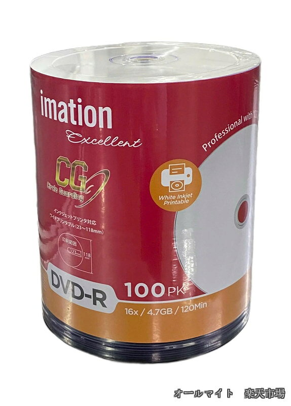 imation イメーション Excellent with "CG" Technology （Ritek Pro "CG"） 1回記録 (データ) 用 DVD-R 16倍速 4.7GB 100枚 ホワイトプリンタブル IMD16CG100ROLL (1)