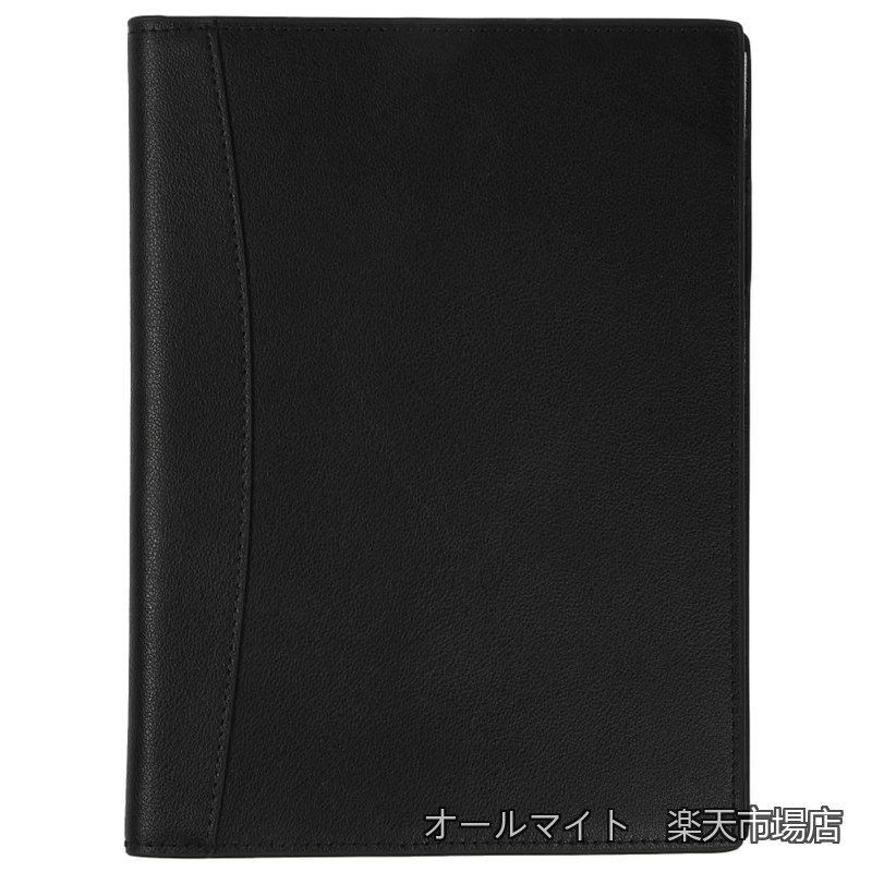 A5 本革 手帳カバー メモ帳カバー メモパッドカバー 革 2冊収納可 ペンホルダー付 ポケット付 (ブラック)