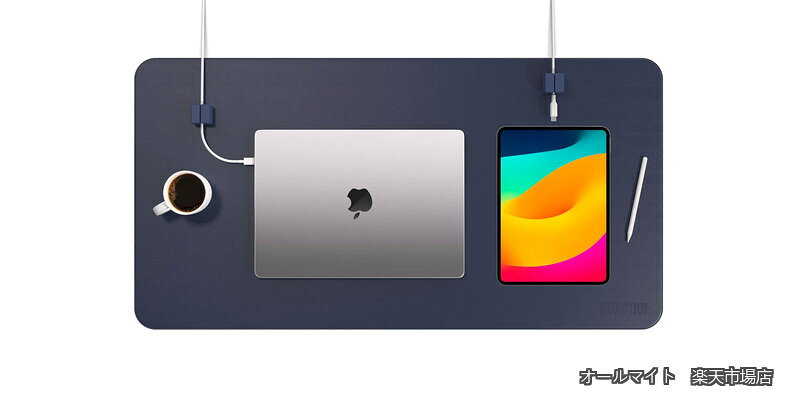 【送料無料】DESK MAT PRO+CABLE BLOCK ×2 マグネットでデスクトップ上のケーブルを整理、プレミアムエコレザーデスクパッド+2個の強力マグネット式シリコンケーブルホルダー、パッド裏面は人工スエード製（約787mm×約406mm）ネイビー