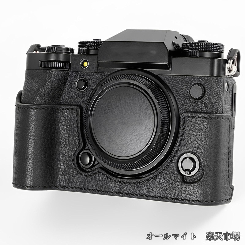 X-T5 XT5カメラ用本革ハーフケース（グリップ付き）- Fuji XT5/X-T5互換 - 底面開口＆Dネジ付きブラックプロテクションカバー