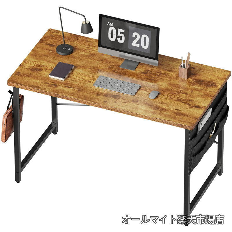 Rakuten - 【送料無料】パソコンデスク pc 幅100*奥行48cm つくえ シンプル 収納袋付き勉強机 フック付き学習机 オフィス 組立簡単 在宅 テレワーク ビンテージ