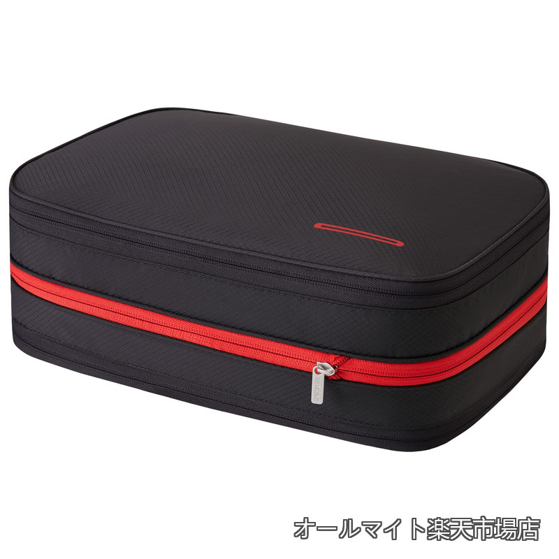 Nesting圧縮バッグ 防水トラベルポーチ 旅行用圧縮袋 15L 衣類圧縮袋収納 ファスナー 拡張可能 ペース節約 2 つの収納コンパートメント 軽量 出張 旅行 便利グッズ (15L/ブラック・レッド)